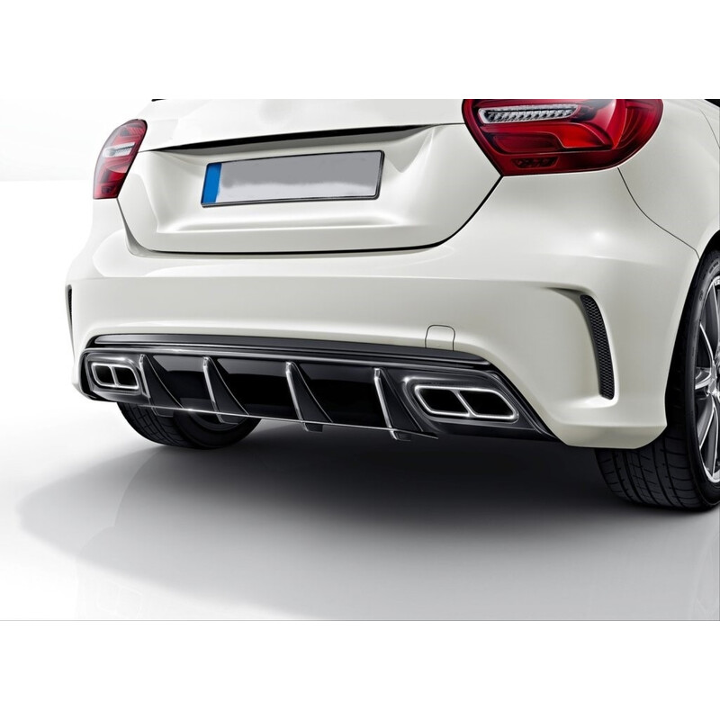 MERCEDES W176 12-15 A45 DIFUZOR &amp; EGZOZ SETI (PARLAK SIYAH) - SILVER EGZOZ ILE (AMG PAKET İÇİN )