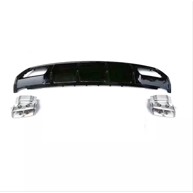 MERCEDES W176 12-15 A45 DIFUZOR &amp; EGZOZ SETI (PARLAK SIYAH) - SILVER EGZOZ ILE (AMG PAKET İÇİN )