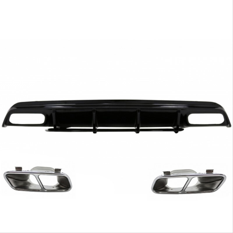 MERCEDES W176 12-15 A45 DIFUZOR &amp; EGZOZ SETI (PARLAK SIYAH) - SILVER EGZOZ ILE (AMG PAKET İÇİN )