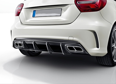 W176 12-15 A45 DIFÜZÖR &amp; EGZOZ SETI (PARLAK SIYAH) - SILVER EGZOZ ILE (AMG PAKET İÇİN )